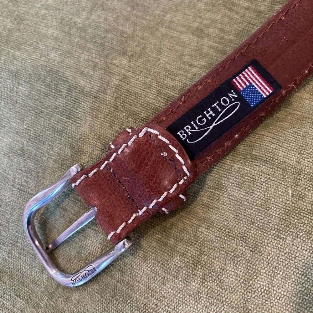 Brighton Leather Belt M21774 Brown White Stitching 1.25